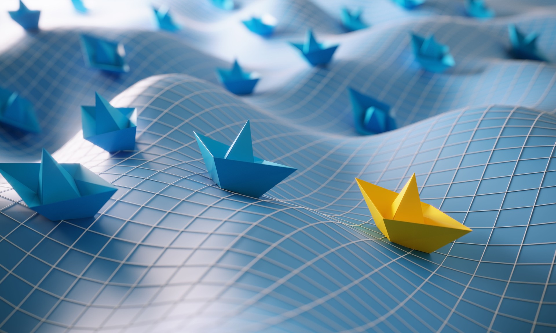 Concepto de liderazgo con barcos de papel